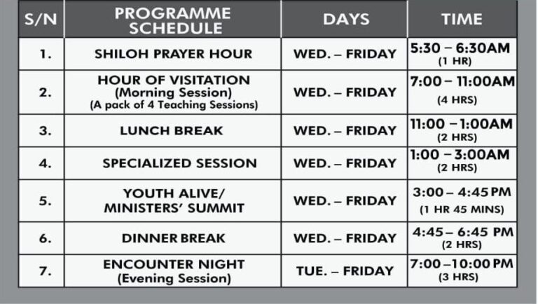 Shiloh 2023 Timetable