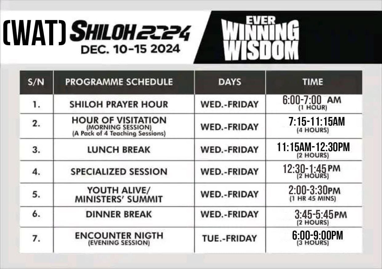 SHILOH 2024 TIMETABLE